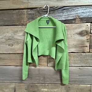 Eileen Fisher shrug ribbed sweater, Merino Wool, drape collar, lime green, small